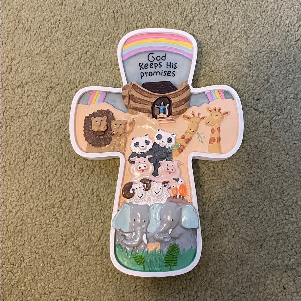 Noah's Ark Animal Wall Cross with Rainbow